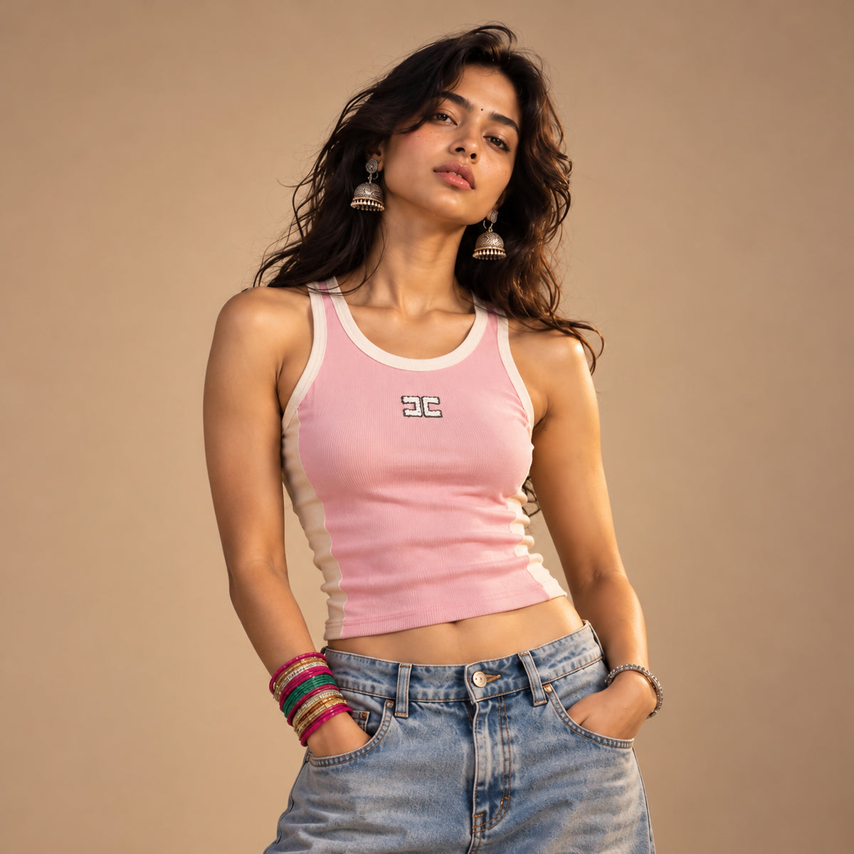 HUMONCORE Blush Contrast Ribbed Tank